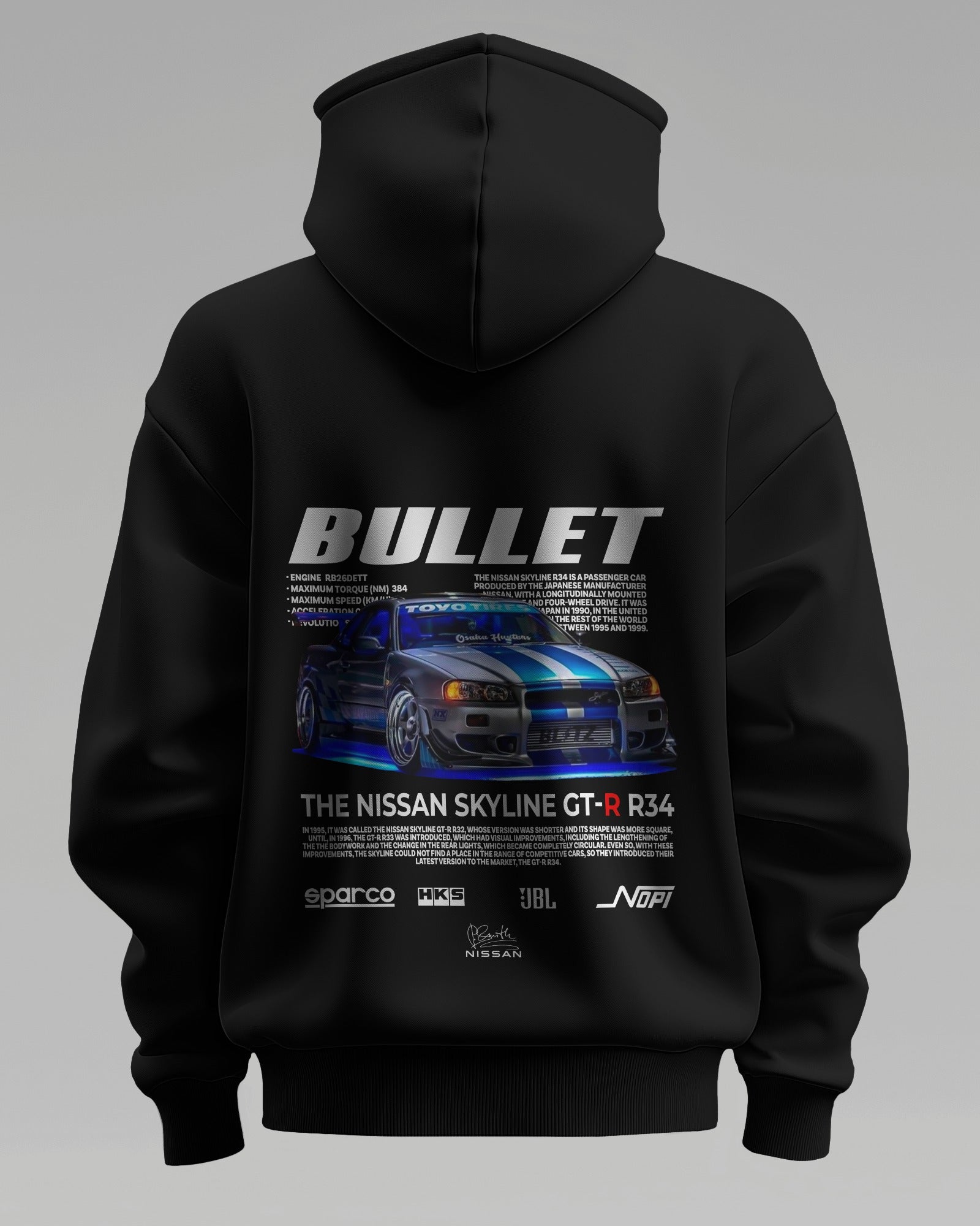 NISSAN GTR r34 Bullet v2 – Premium Oversized Cotton Hoodie by Cruize Wear