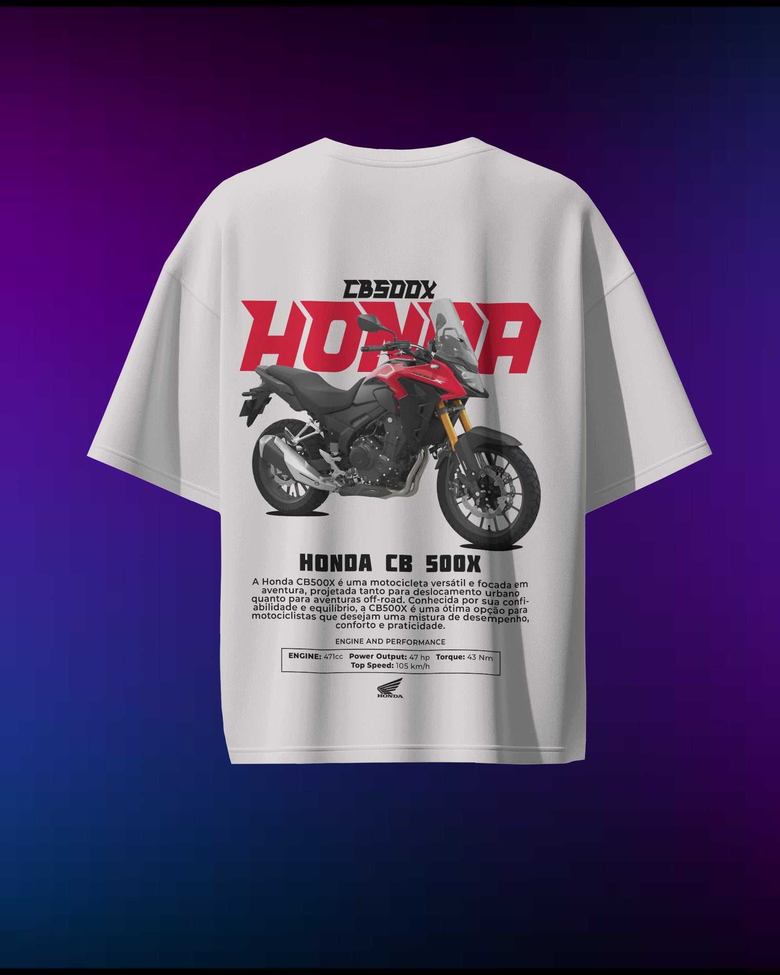 Honda CB500X - Pure Cotton Bike by Cruize Wear - Pure Cotton Oversized T-Shirt