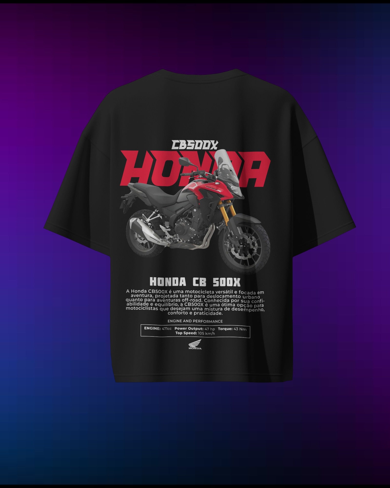Honda CB500X - Pure Cotton Bike by Cruize Wear - Pure Cotton Oversized T-Shirt
