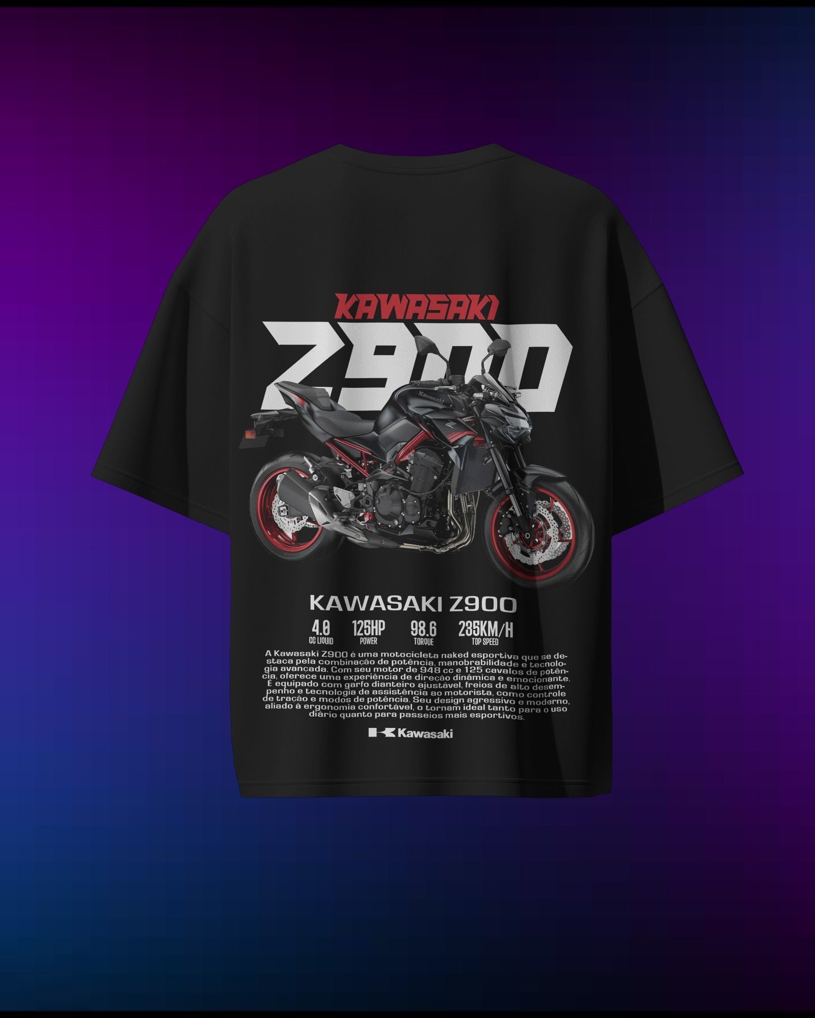 Kawasaki Z900 V2 - Pure Cotton Bike by Cruize Wear - Pure Cotton Oversized T-Shirt