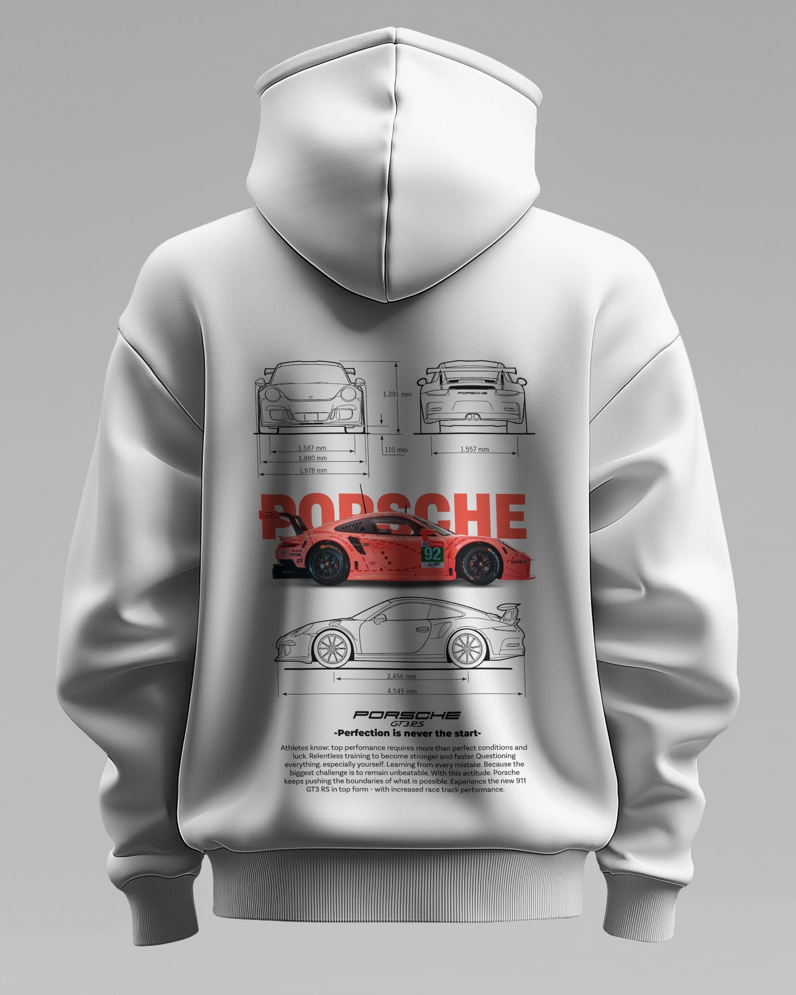PORSCHE 911 GT3 RS ROSA BLANCO – Premium Oversized Cotton Hoodie by Cruize Wear
