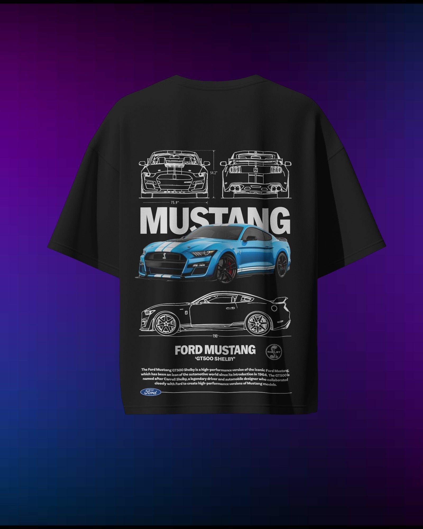 Blue Mustang GT 500 Shelby T-Shirt