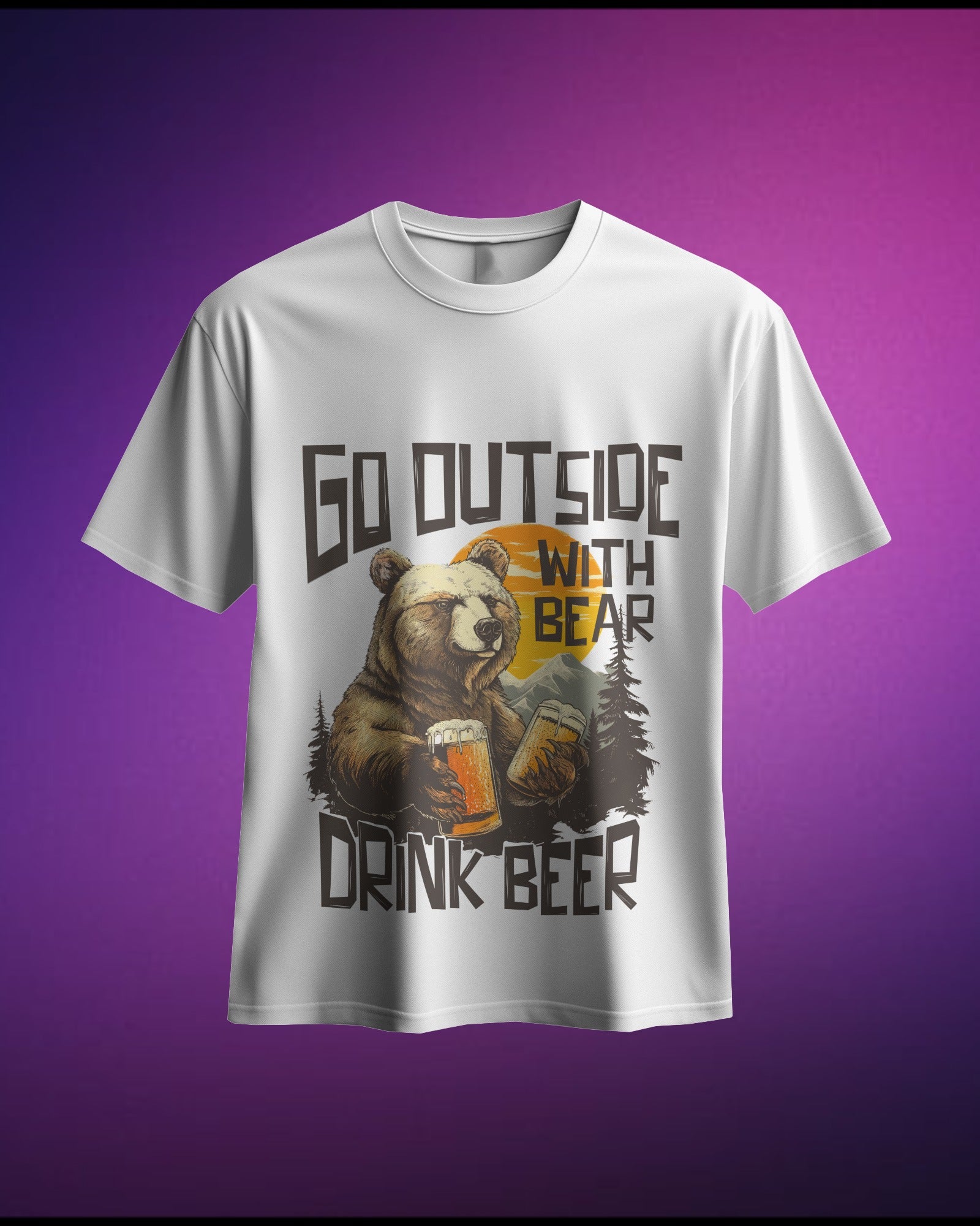 Go Outside With Bear Drink Beer - Pure Cotton Oversized T-Shirt